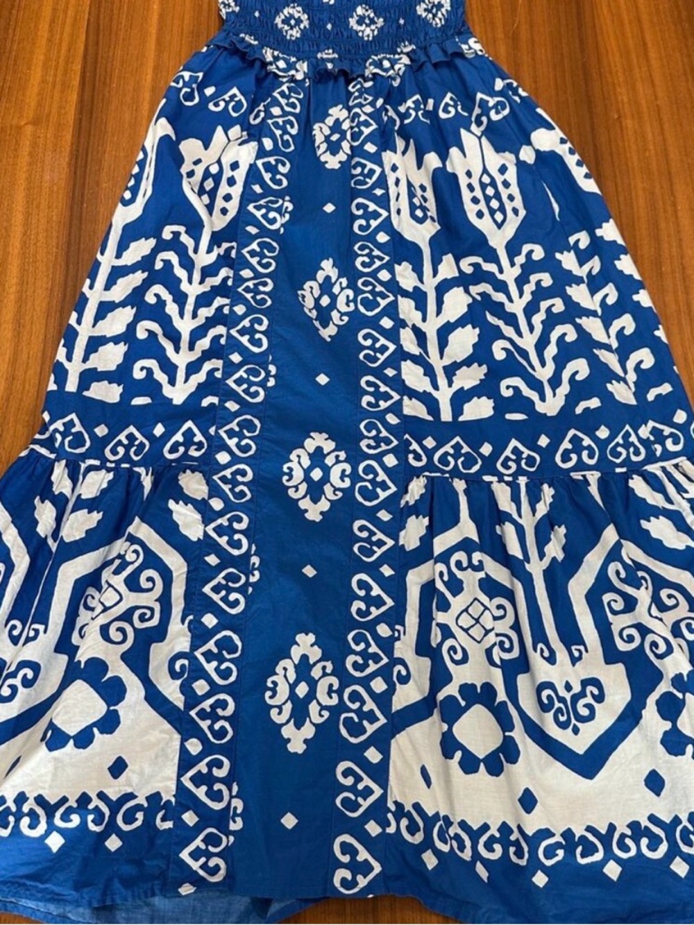 Sea NY Blue Cotton Sonia Print Smocked Coastal Midi Dress, Tropical Resort, XS - Picture 10 of 13